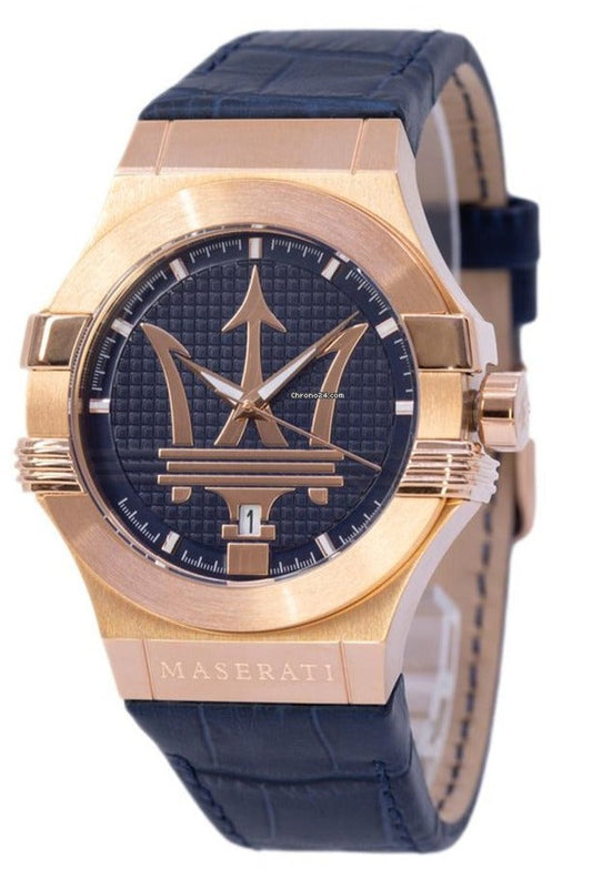  Shop Authentic Maserati Potenza 42mm Rose Gold & Blue Dial Blue Leather Strap Watch For Men - R8851108027 - Luxxuri