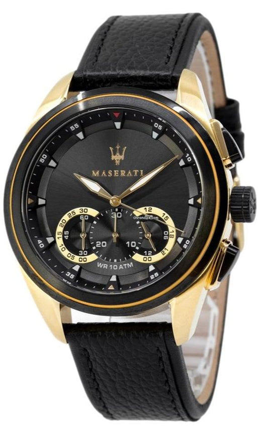  Shop Authentic Maserati Traguardo Chronograph Black Dial Black Leather Strap Watch For Men - R8871612033 - Luxxuri
