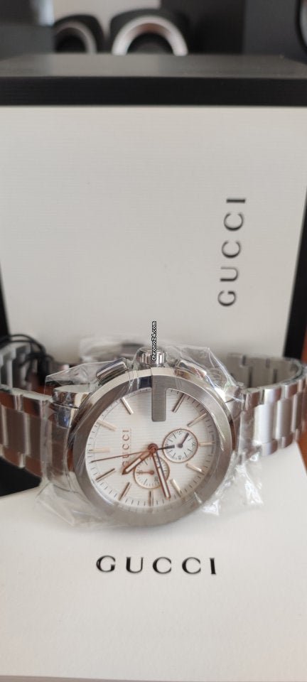  Shop Authentic Gucci G Chrono Chronograph Silver Dial Silver Steel Strap Watch For Men - YA101201 - Luxxuri
