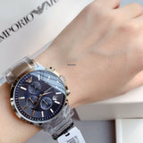  Shop Authentic Emporio Armani Renato Chronograph Blue Dial Silver Steel Strap Watch For Men - AR11164 - Luxxuri