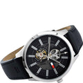  Shop Authentic Tommy Hilfiger Spencer Skeleton Black Dial Black Leather Strap Watch for Men - 1791641 - Luxxuri