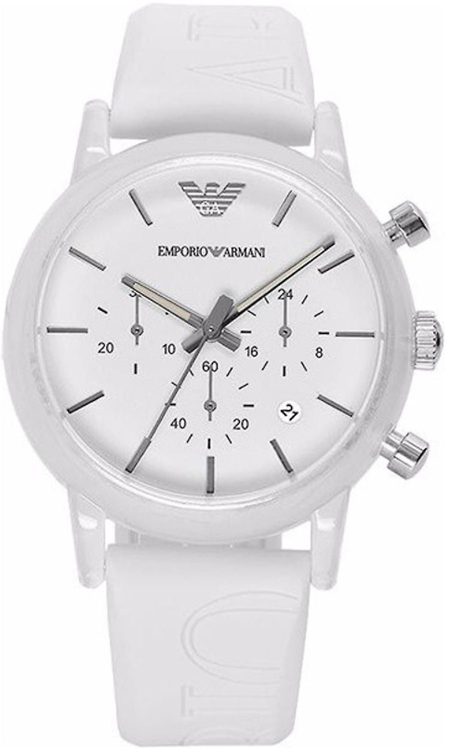  Shop Authentic Emporio Armani Classic Chronograph White Dial White Rubber Strap Watch For Men - AR1054 - Luxxuri