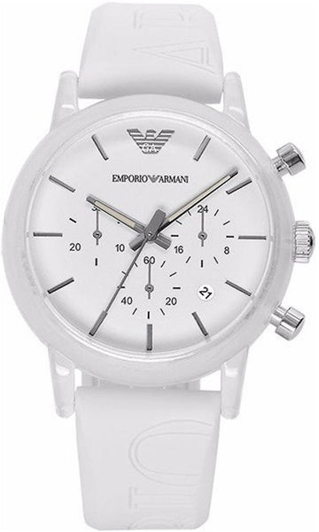  Shop Authentic Emporio Armani Classic Chronograph White Dial White Rubber Strap Watch For Men - AR1054 - Luxxuri