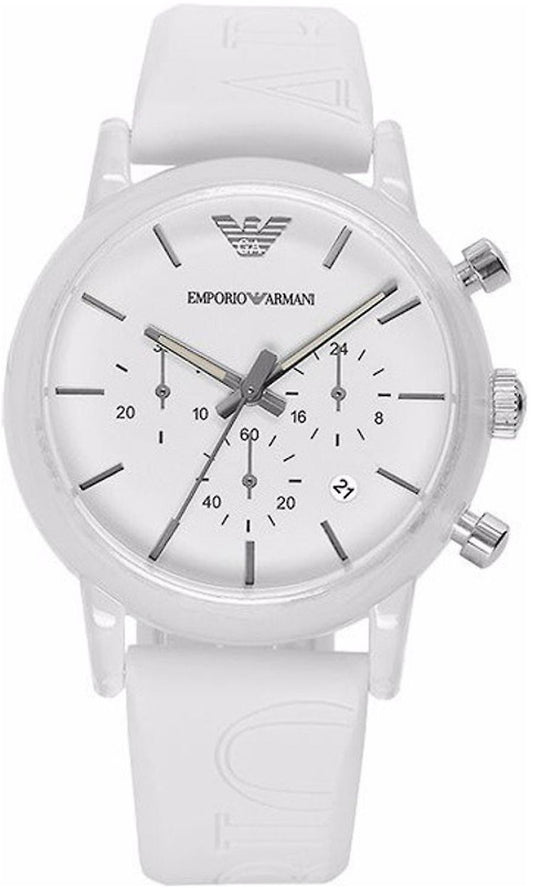  Shop Authentic Emporio Armani Classic Chronograph White Dial White Rubber Strap Watch For Men - AR1054 - Luxxuri