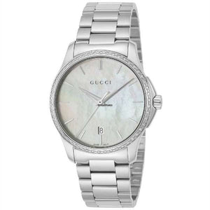  Shop Authentic Gucci G Timeless Mother of Pearl White Dial Silver Steel Strap Watch For Women - YA126444 - Luxxuri