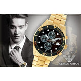 Shop Authentic Emporio Armani Chronograph Black Dial Gold Steel Strap Watch For Men - AR5857 - Luxxuri