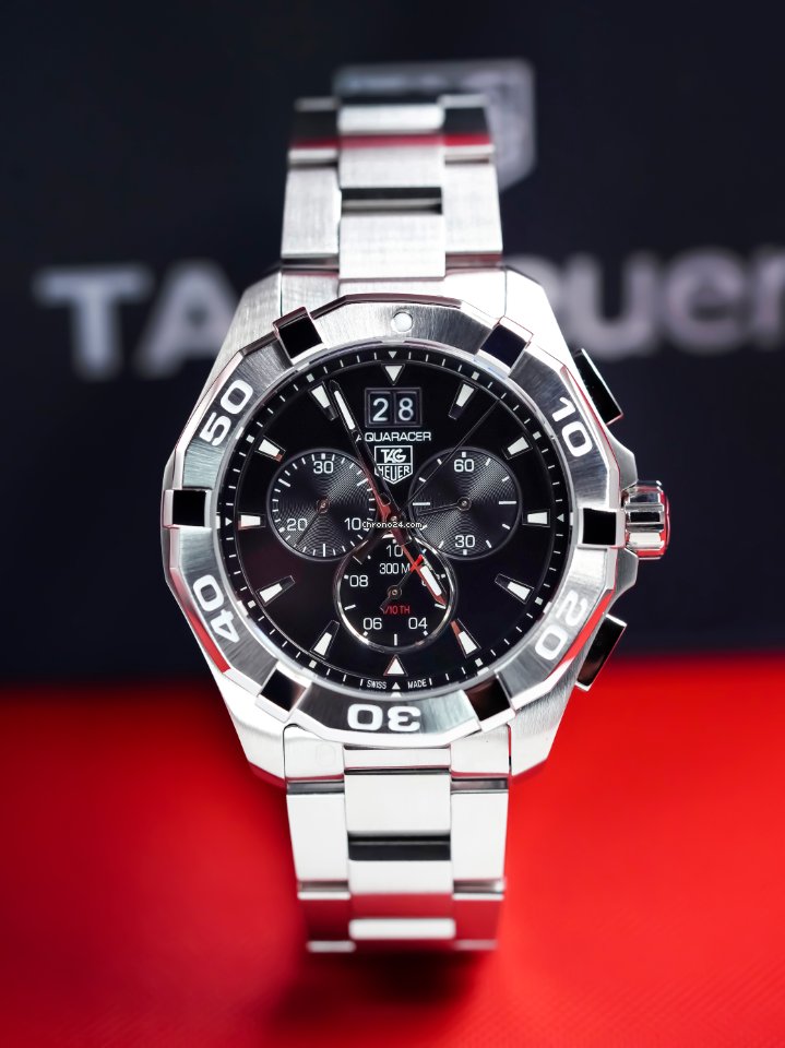  Shop Authentic Tag Heuer Aquaracer Chronograph Black Dial Silver Steel Strap Watch for Men - CAY1110.BA0927 - Luxxuri
