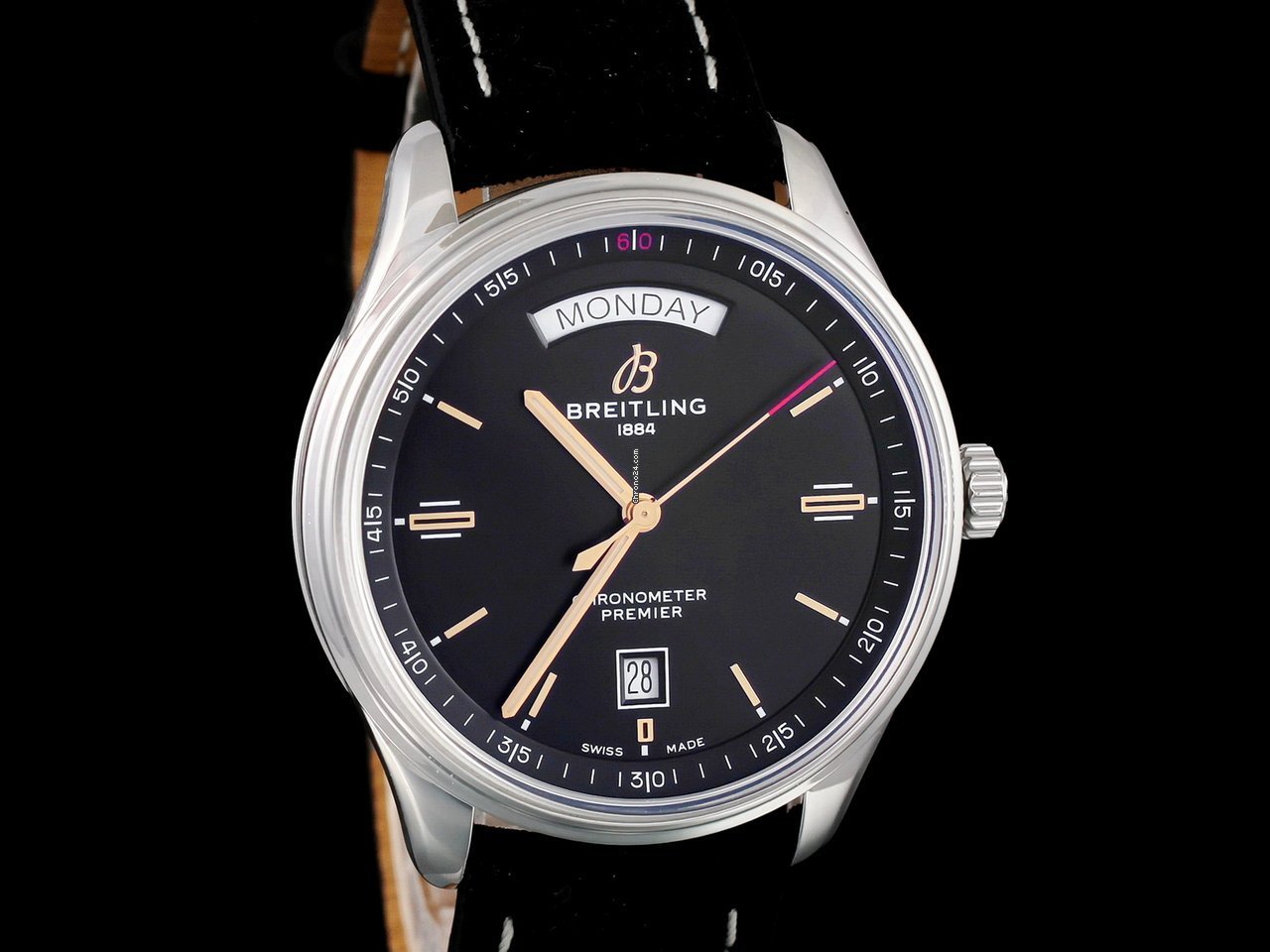  Shop Authentic Breitling Premier Automatic 40mm Day & Date Black Dial Black Strap Mens Watch - A45340241B1X1 - Luxxuri