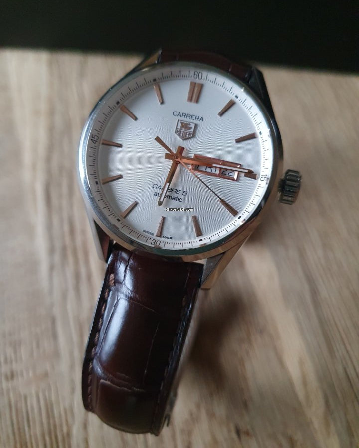  Shop Authentic Tag Heuer Carrera Calibre 5 Automatic White Dial Brown Leather Strap Watch for Men - WAR201B.FC6291 - Luxxuri