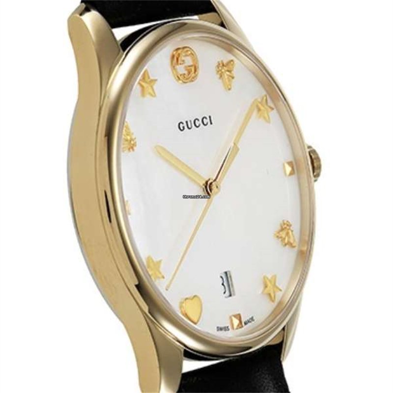  Shop Authentic Gucci G-Timeless Mother of Pearl Dial Black Leather Strap Watch For Women - YA126589 - Luxxuri