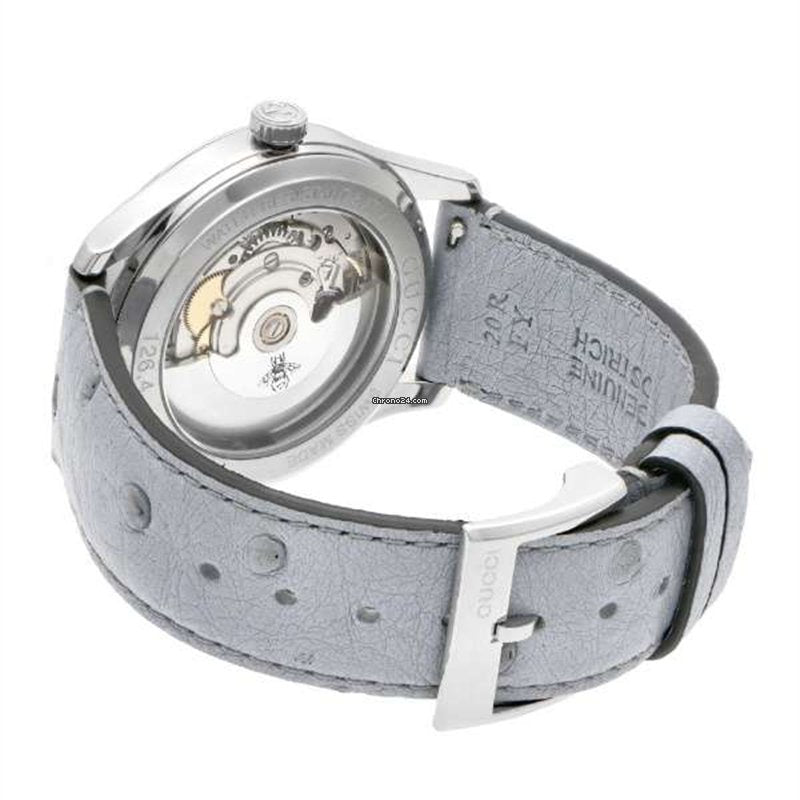  Shop Authentic Gucci G Timeless Automatic Mother of Pearl Dial Blue Leather Strap Watch For Women - YA1264113 - Luxxuri