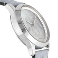  Shop Authentic Gucci G Timeless Automatic Mother of Pearl Dial Blue Leather Strap Watch For Women - YA1264113 - Luxxuri