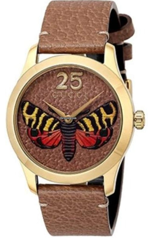  Shop Authentic Gucci G Timeless Butterfly Brown Dial Brown Leather Strap Watch For Women - YA1264063 - Luxxuri