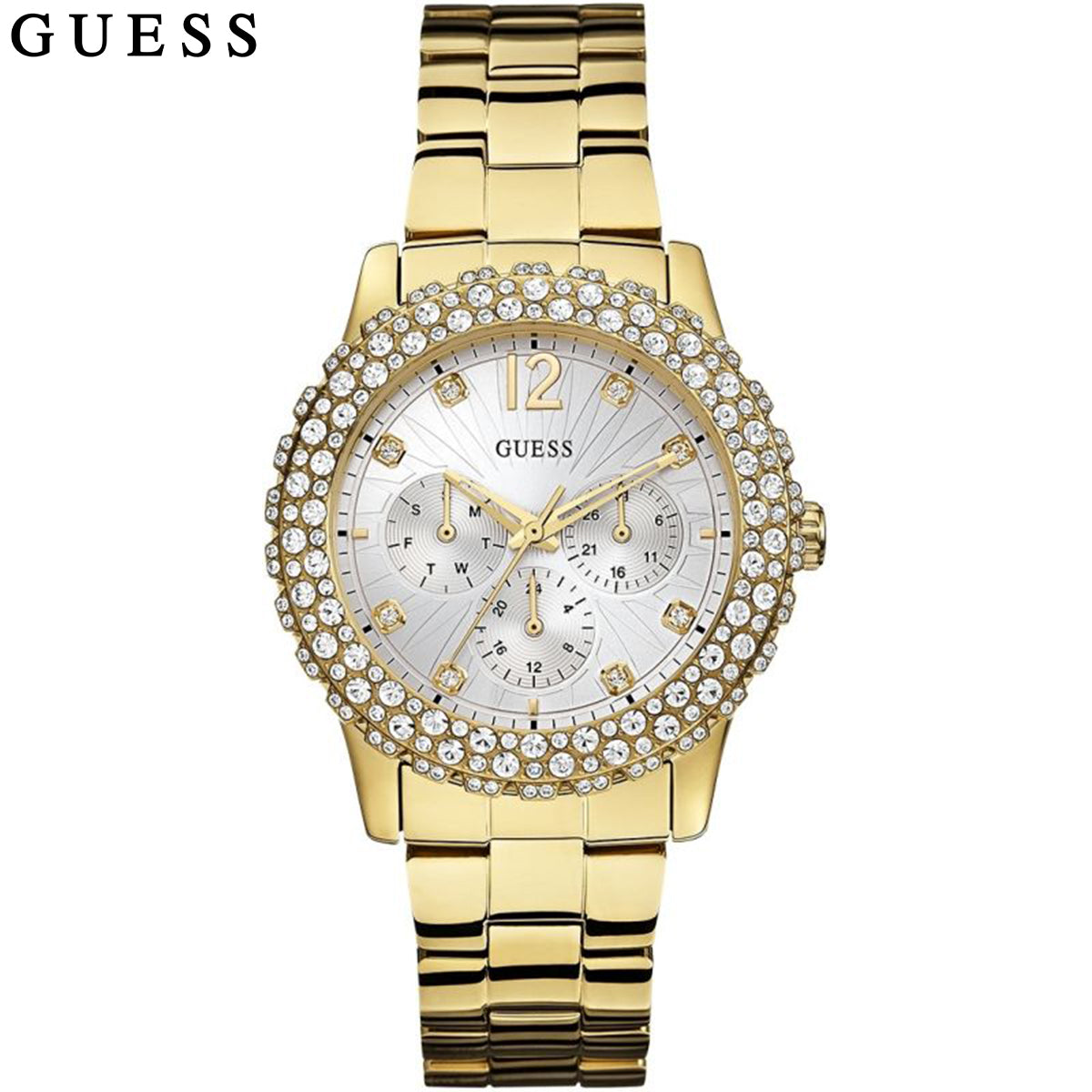  Shop Authentic Guess Dazzler Diamonds Silver Dial Gold Steel Strap Watch for Women - W0335L2 - Luxxuri