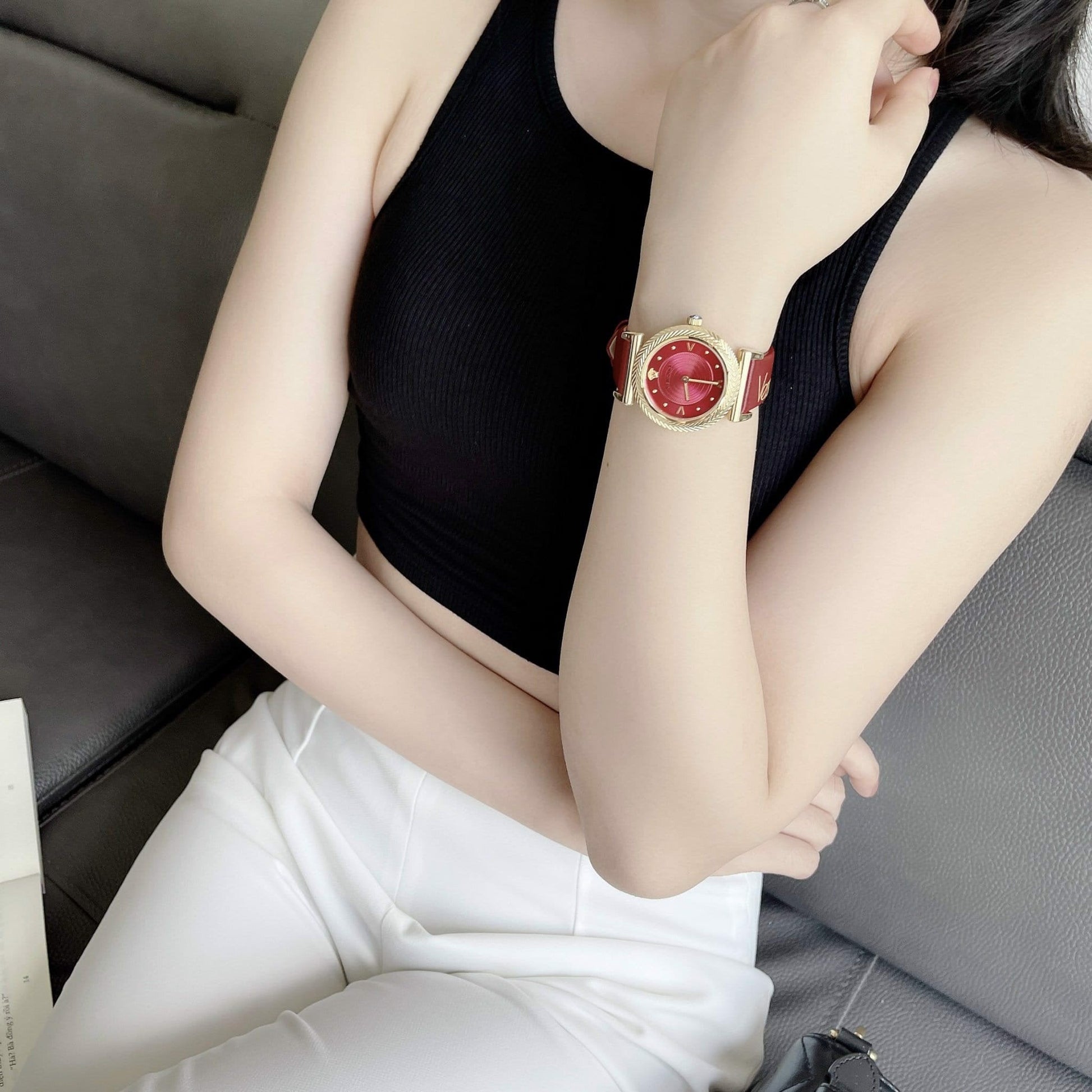  Shop Authentic Versace V-Motif Red Dial Red Leather Strap Watch for Women - VERE00418 - Luxxuri