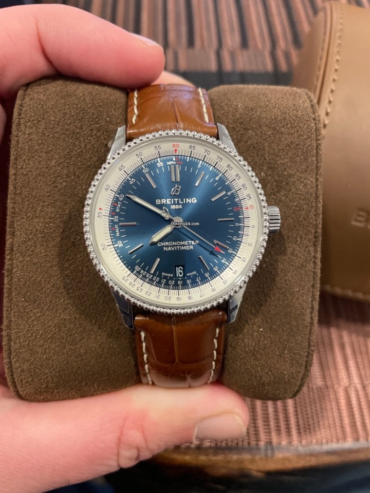  Shop Authentic Breitling Navitimer 1 Automatic 41mm Blue Dial Brown Leather Strap Mens Watch - A17326211C1P1 - Luxxuri