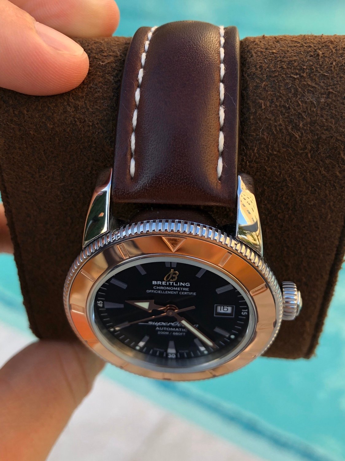  Shop Authentic Breitling Superocean Heritage 42mm Rose Gold Chronometer Black Dial Brown Leather Strap Mens Watch - U1732112 - Luxxuri