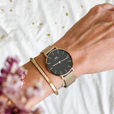 Shop Authentic Daniel Wellington Classic Petite Evergold Black Dial Gold Mesh Bracelet Watch For Women - DW00100349 - Luxxuri