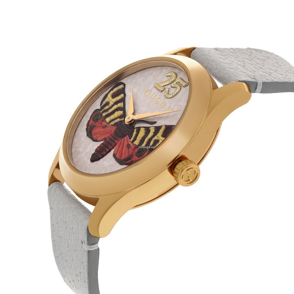 Shop Authentic Gucci G Timeless Butterfly White Dial White Leather Strap Watch For Women - YA1264062 - Luxxuri