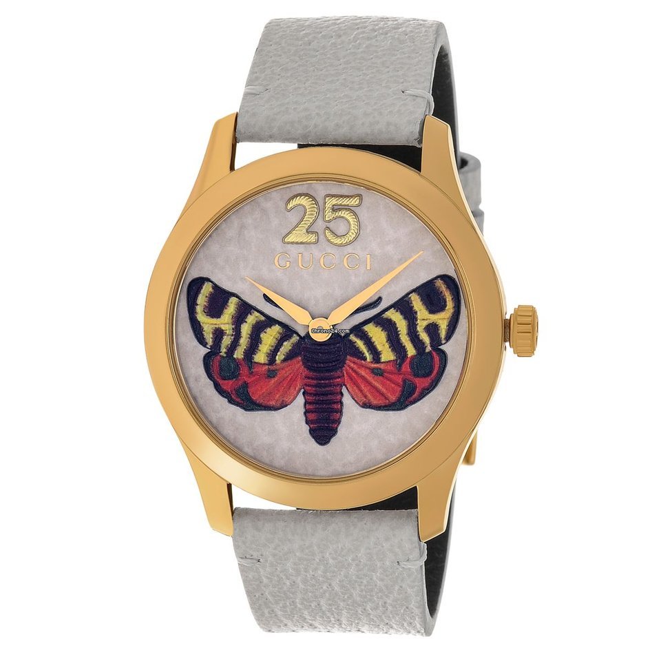  Shop Authentic Gucci G Timeless Butterfly White Dial White Leather Strap Watch For Women - YA1264062 - Luxxuri