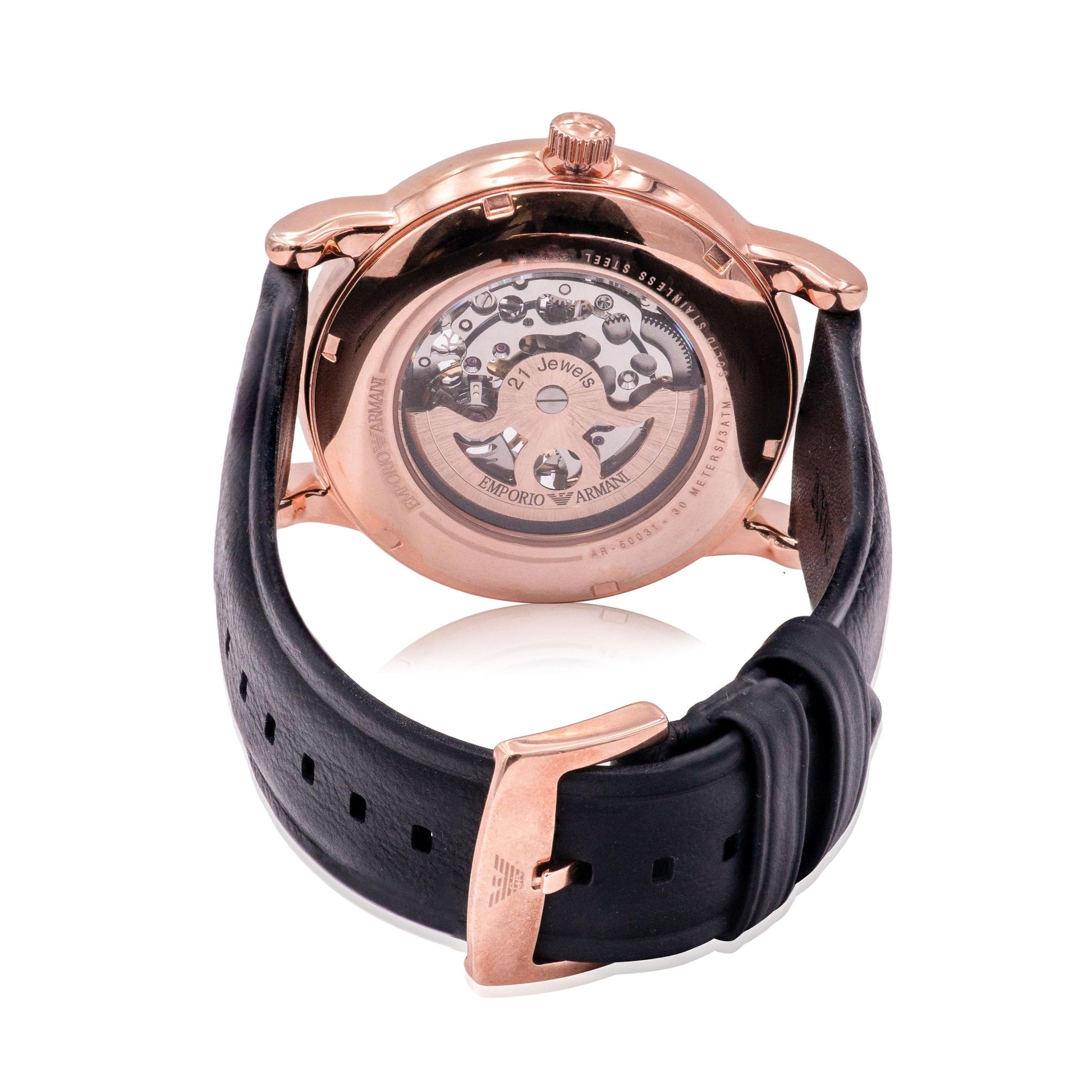  Shop Authentic Emporio Armani Meccanico Skeleton Silver Dial Black Leather Strap Watch For Men - AR60031 - Luxxuri