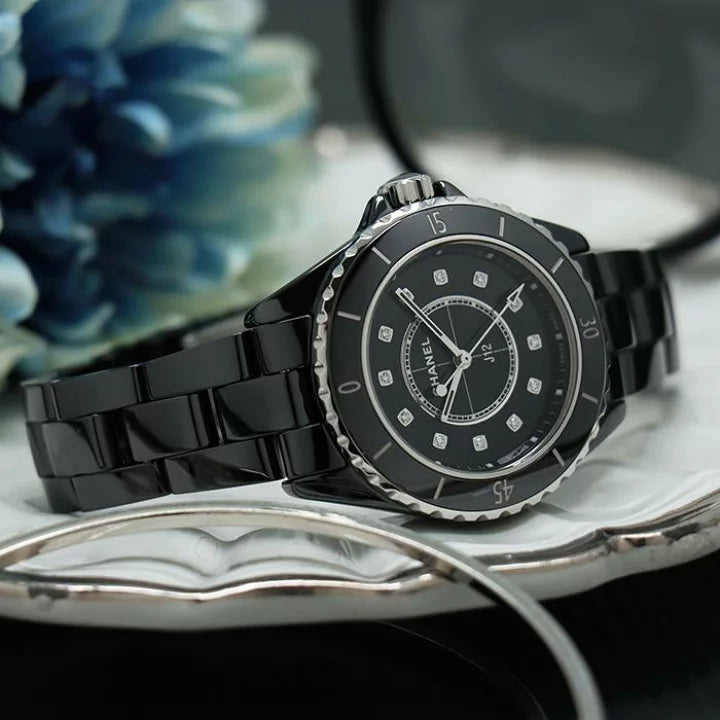  Shop Authentic Chanel J12 Quartz Diamonds Black Dial Black Steel Strap Watch for Women - J12 H5701 - Luxxuri