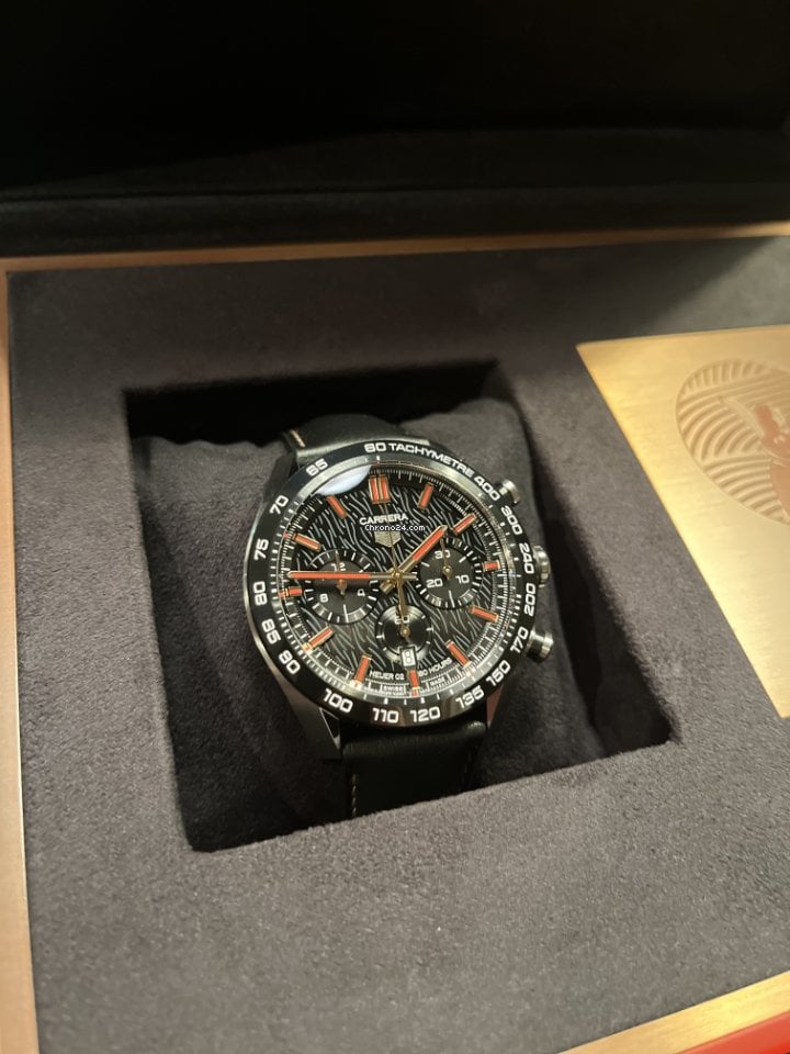  Shop Authentic Tag Heuer Carrera Year of The Rabbit Automatic Chronograph Black Dial Black Leather Strap Watch for Men - CBN2A1L.FC6521 - Luxxuri