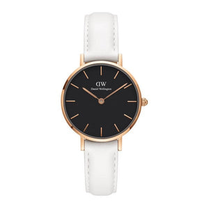  Shop Authentic Daniel Wellington Classic Petite Bondi Black Dial White Leather Strap Watch For Women - DW00100285 - Luxxuri