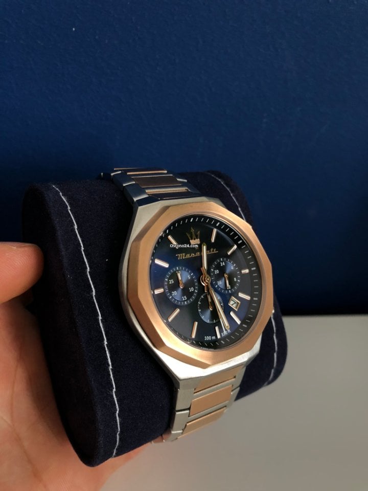  Shop Authentic Maserati Stile Chronograph Blue Dial Rose Gold Two Tone Strap Watch For Men - R8873642002 - Luxxuri