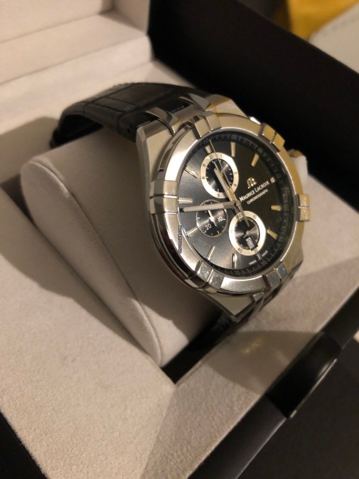  Shop Authentic Maurice Lacroix Aikon Chronograph Black Dial Black Leather Strap Watch for Men - AI1018-SS001-330-1 - Luxxuri