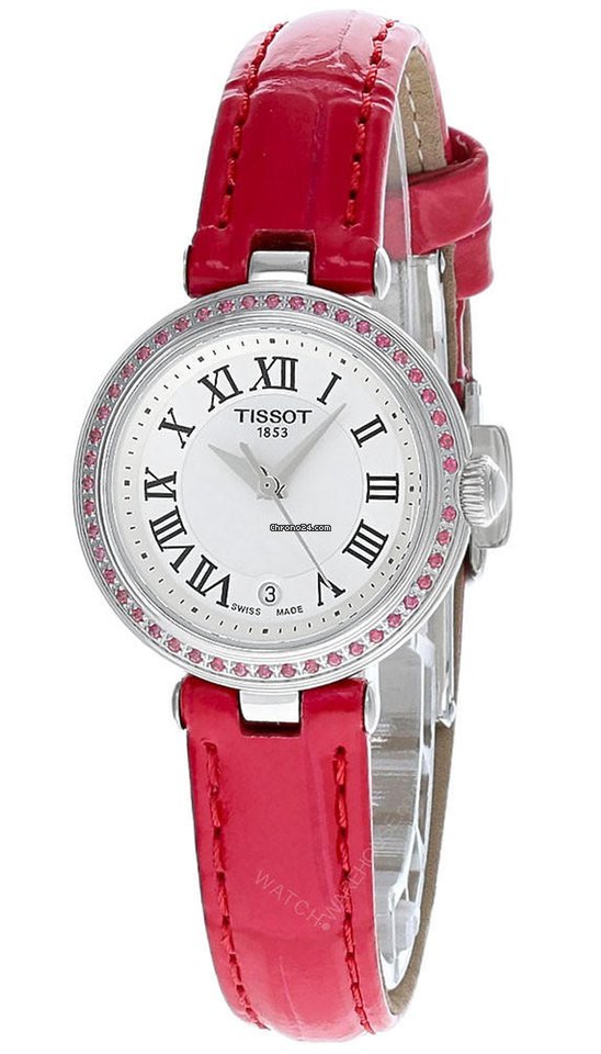  Shop Authentic Tissot Bellissima Small Lady Diamonds Mother of Pearl Dial Red Leather Strap Watch For Women - T126.010.66.113.00 - Luxxuri