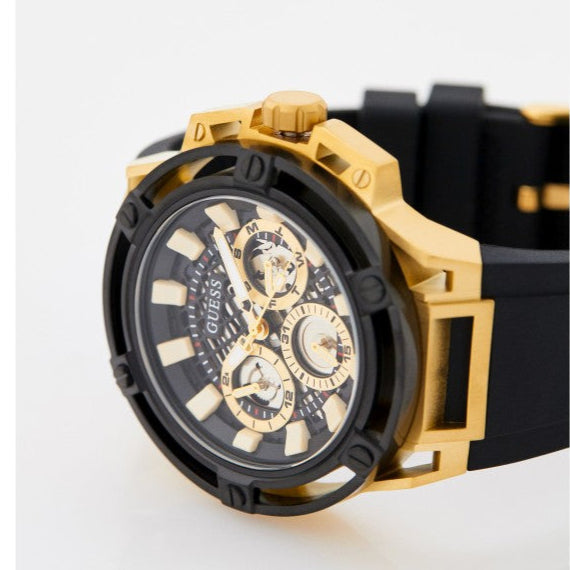  Shop Authentic Guess Matrix Multifunction Gold Dial Black Rubber Strap Watch For Men - GW0423G2 - Luxxuri