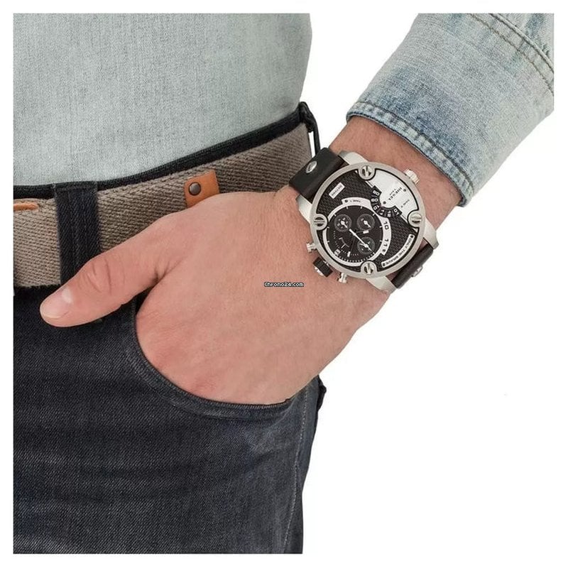  Shop Authentic Diesel Little Daddy Black Dial Black Leather Strap Watch For Men - DZ7256 - Luxxuri