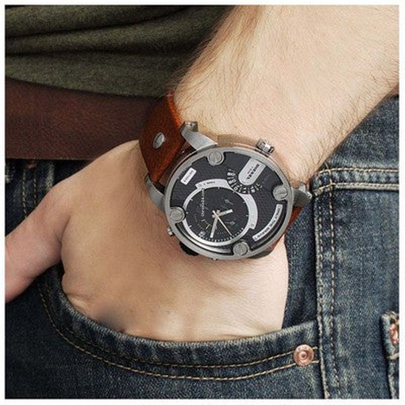  Shop Authentic Diesel SBA Dual Time Black Dial Brown Leather Strap Watch For Men - DZ7264 - Luxxuri