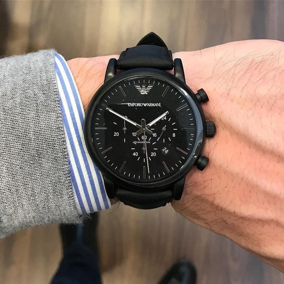  Shop Authentic Emporio Armani Luigi Chronohraph Black Dial Black Leather Strap Watch For Men - AR1970 - Luxxuri