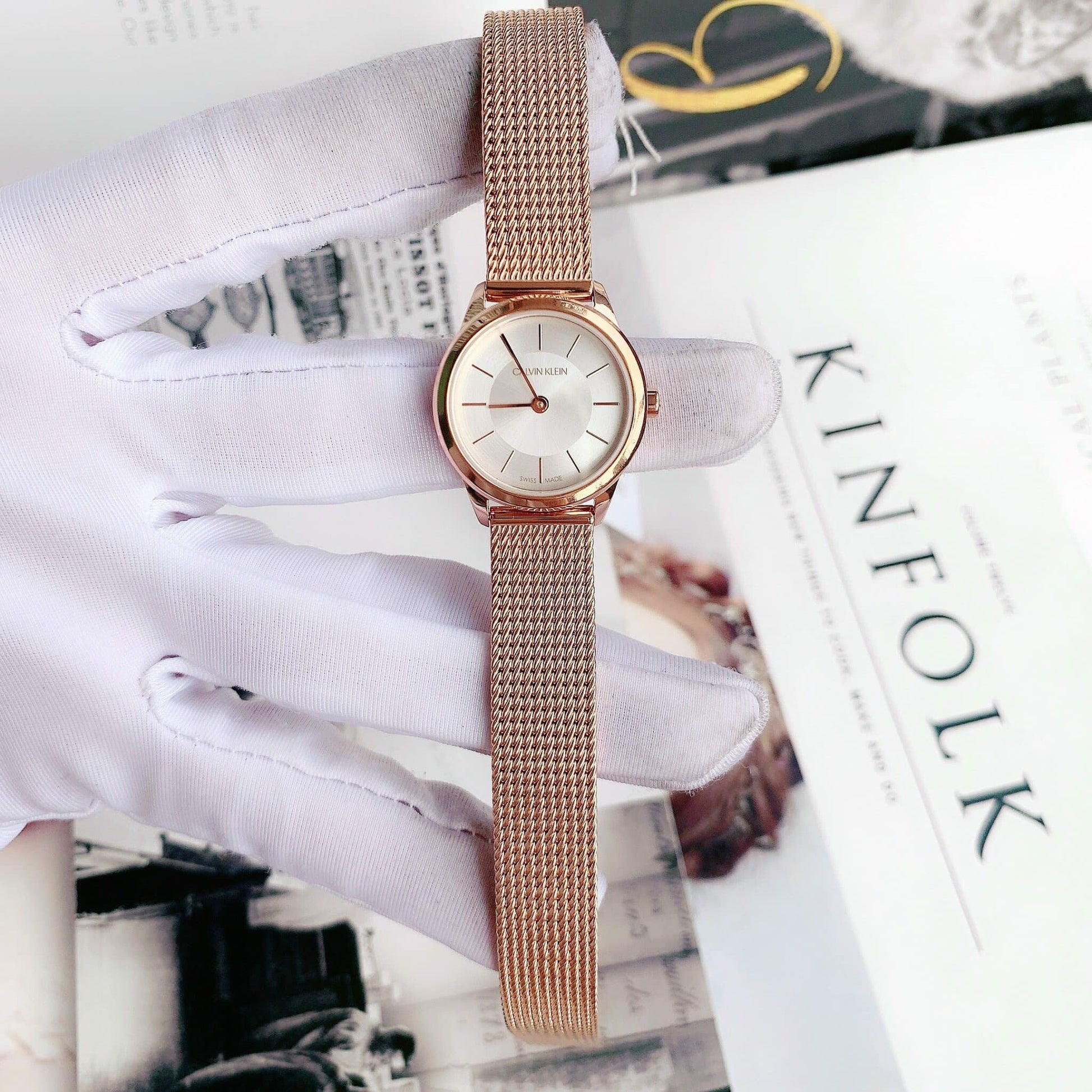  Shop Authentic Calvin Klein Minimal White Dial Rose Gold Mesh Bracelet Watch for Women - K3M23626 - Luxxuri