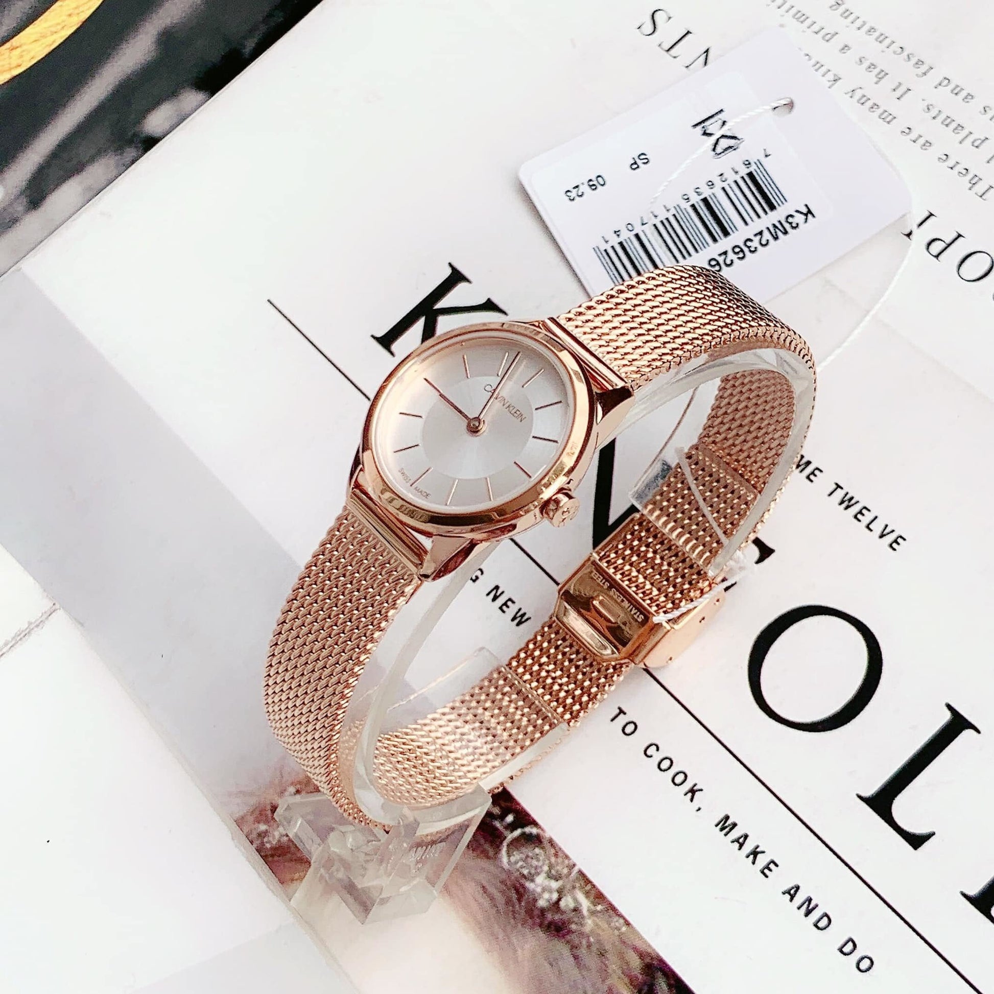  Shop Authentic Calvin Klein Minimal White Dial Rose Gold Mesh Bracelet Watch for Women - K3M23626 - Luxxuri