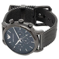  Shop Authentic Emporio Armani Chronograph Blue Dial Gun Metallic Mesh Bracelet Watch For Men - AR1979 - Luxxuri