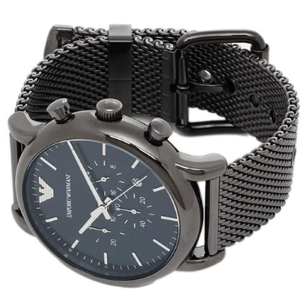  Shop Authentic Emporio Armani Chronograph Blue Dial Gun Metallic Mesh Bracelet Watch For Men - AR1979 - Luxxuri