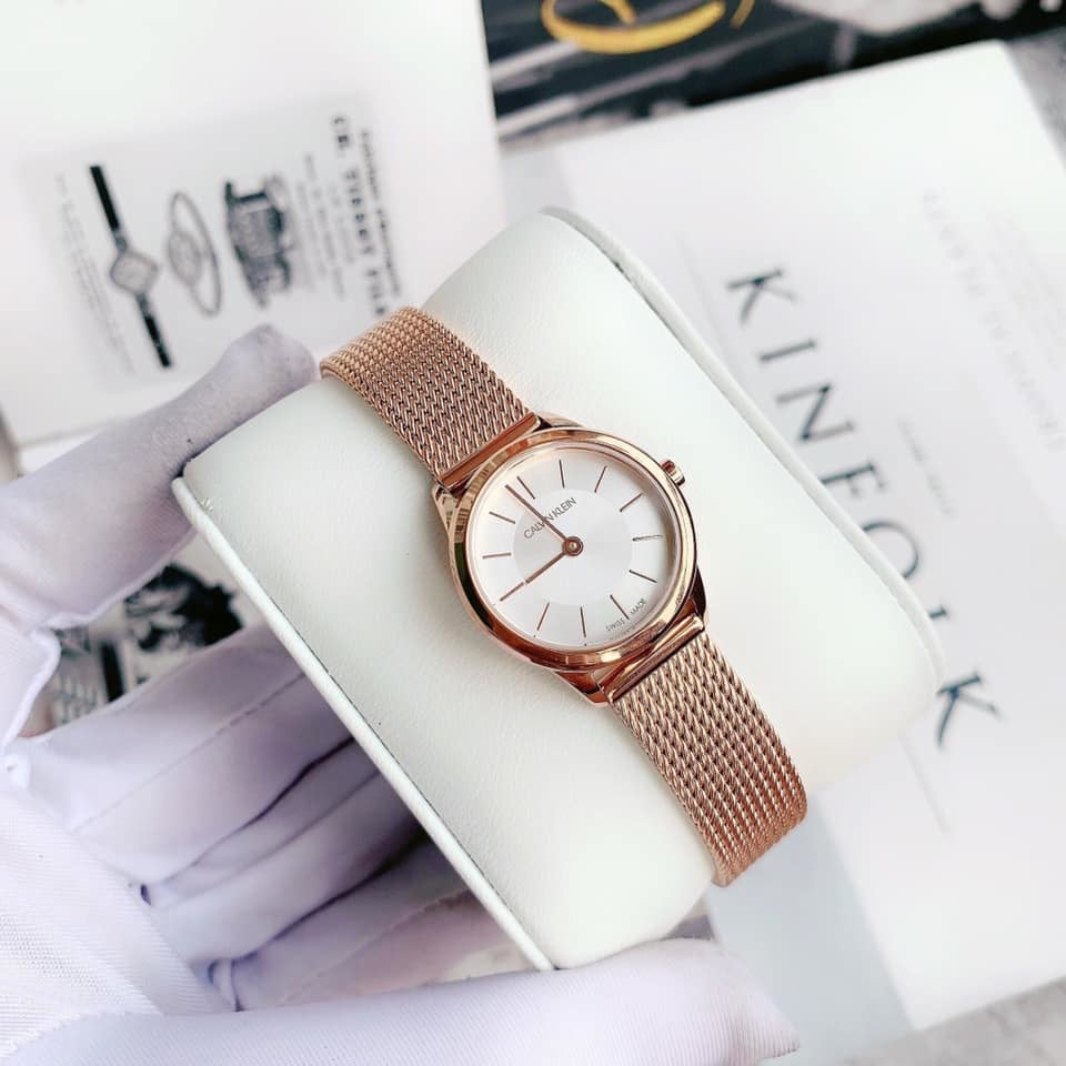  Shop Authentic Calvin Klein Minimal White Dial Rose Gold Mesh Bracelet Watch for Women - K3M23626 - Luxxuri