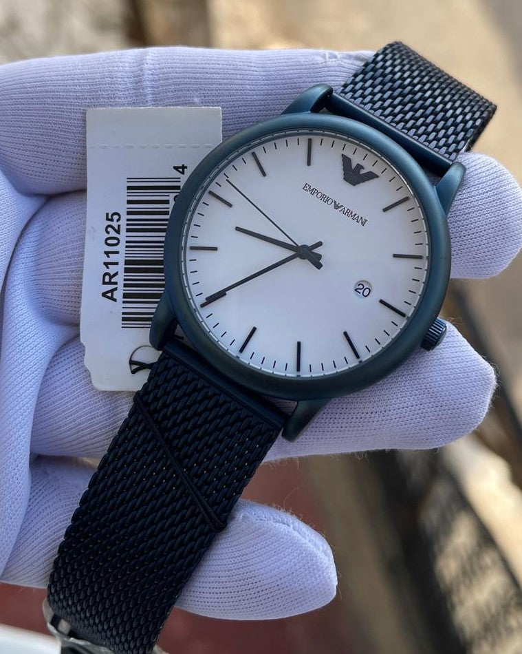  Shop Authentic Emporio Armani Luigi Quartz White Dial Blue Mesh Bracelet Watch For Men - AR11025 - Luxxuri