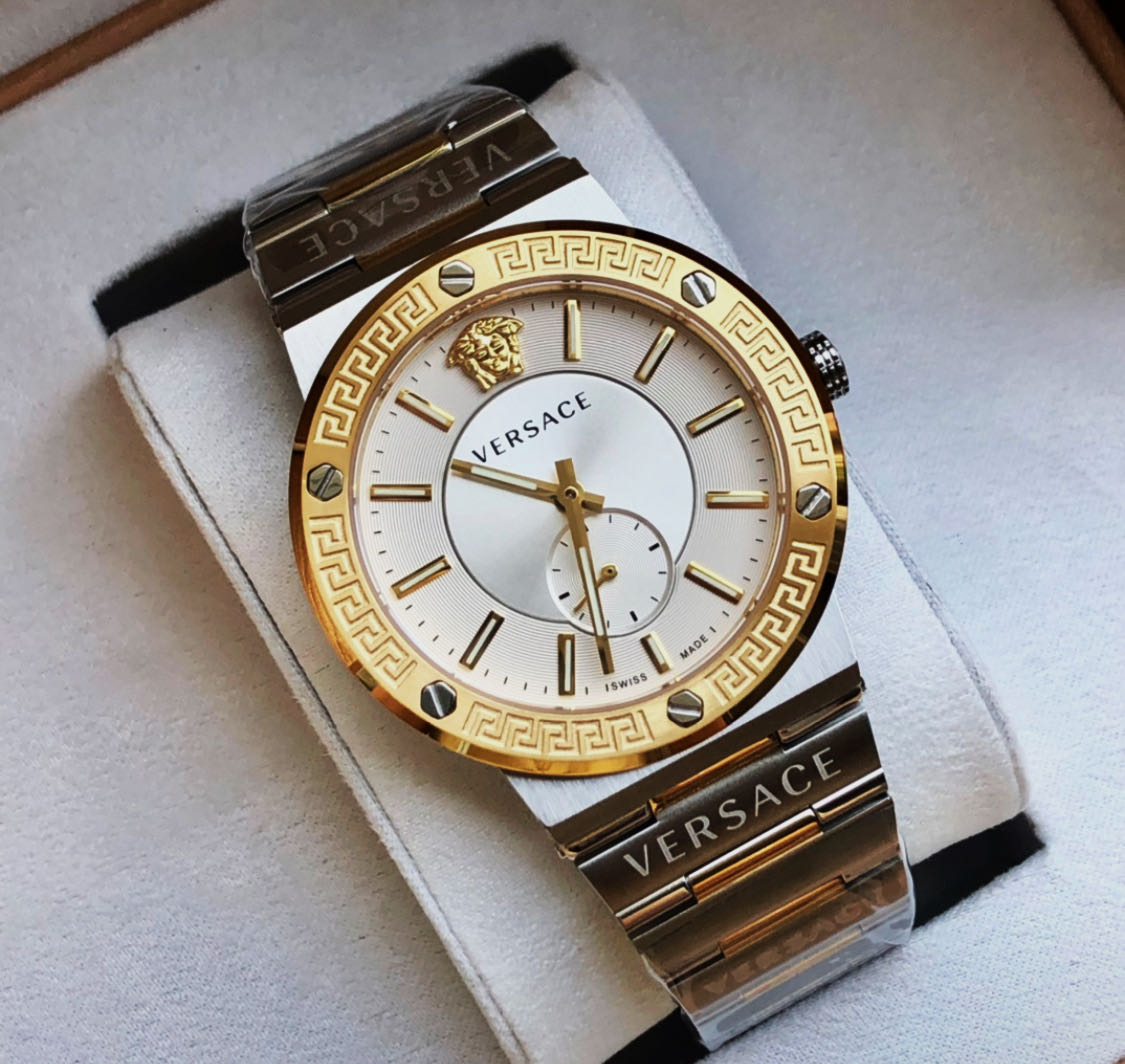  Shop Authentic Versace Greca Silver Dial Two Tone Steel Strap Watch for Men - VEVI00320 - Luxxuri