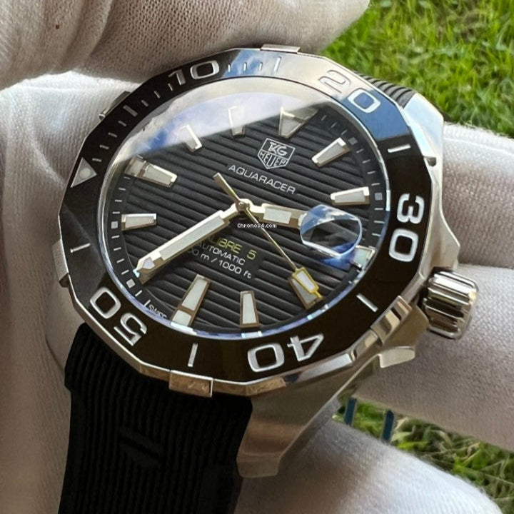 Tag Heuer Aquaracer Calibre 5 Automatic Black Dial Black Rubber Strap Watch for Men -  WAY211A.FT6151