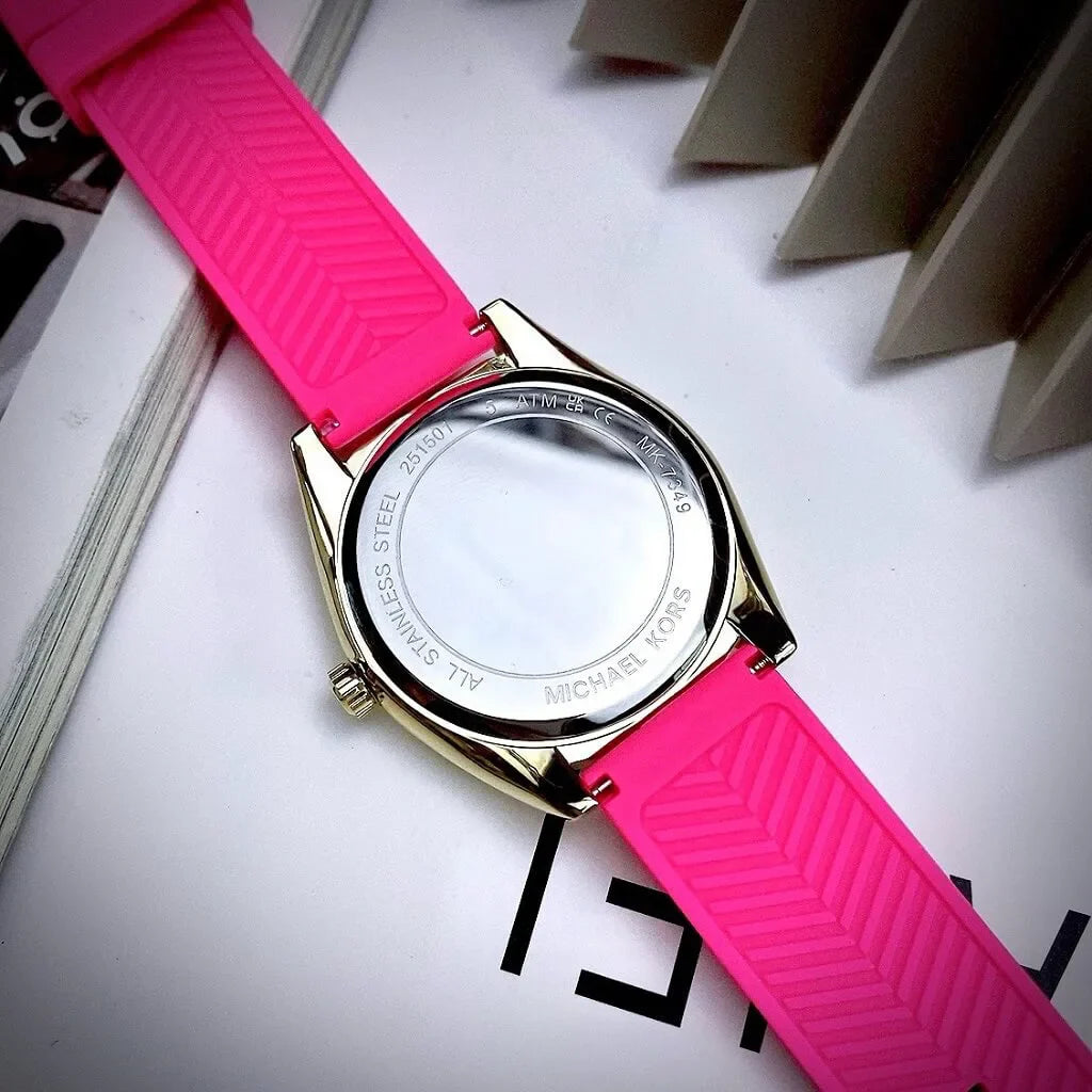  Shop Authentic Michael Kors Janelle Quartz Pink Dial Pink Rubber Strap Watch For Women - MK7349 - Luxxuri