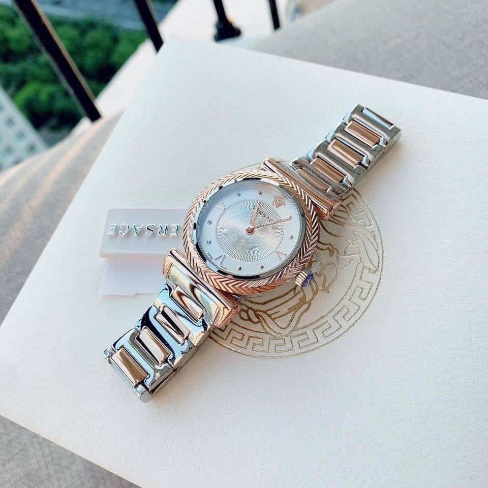  Shop Authentic Versace V-Motif Silver Dial Two Tone Steel Strap Watch for Women - VERE00718 - Luxxuri