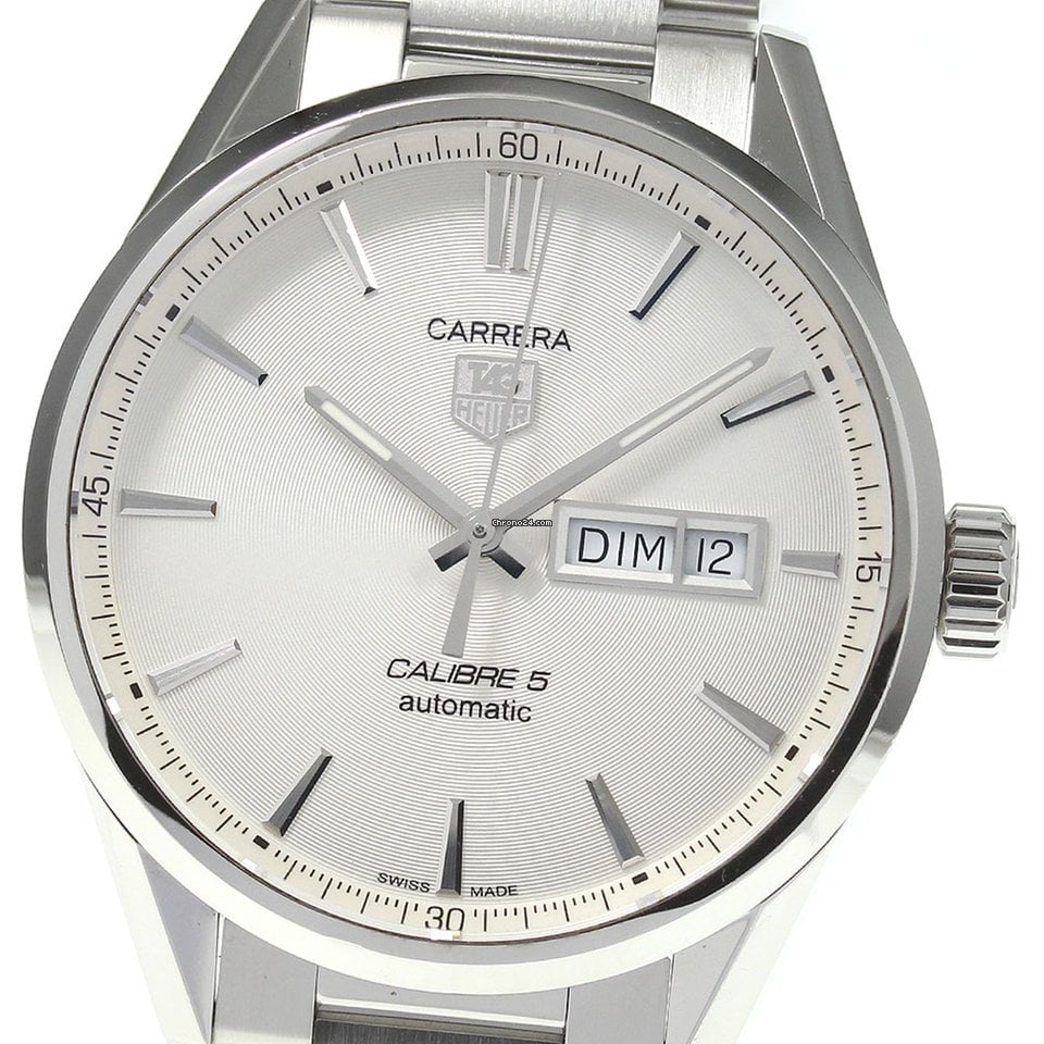 Tag Heuer Carrera Calibre 5 Automatic White Dial Silver Steel Strap Watch for Men - WAR201B.BA0723