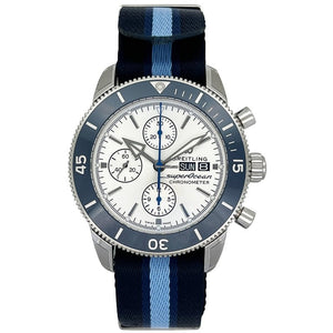  Shop Authentic Breitling Superocean Heritage Chronograph 44 Ocean Conservancy Silver Dial Two Tone NATO Strap Watch for Men - A133131A1G1W1 - Luxxuri