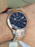  Shop Authentic Fossil Grant Chronograph Blue Dial Two Tone Steel Strap Watch for Men - FS5024 - Luxxuri