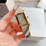  Shop Authentic Burberry Pioneer Gold Dial Haymarket Beige Leather Strap Watch for Women - BU9509 - Luxxuri