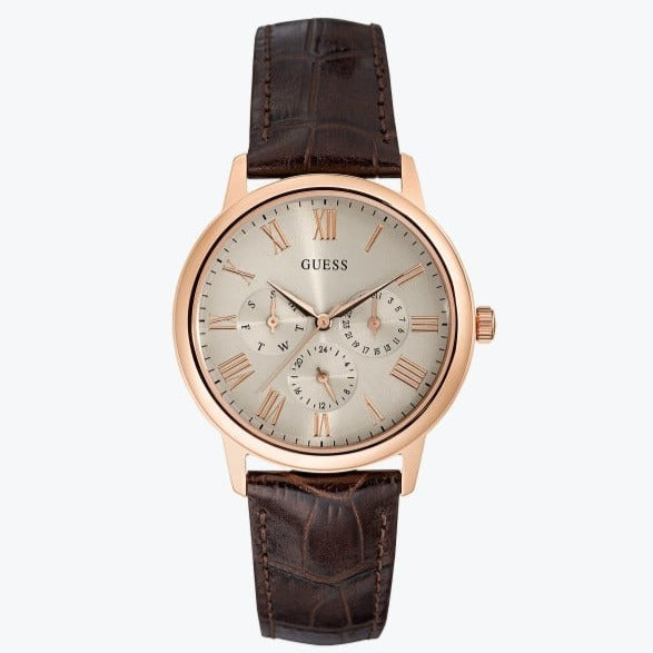  Shop Authentic Guess Wafer Quartz Beige Dial Brown Leather Strap Watch For Men - W0496G1 - Luxxuri